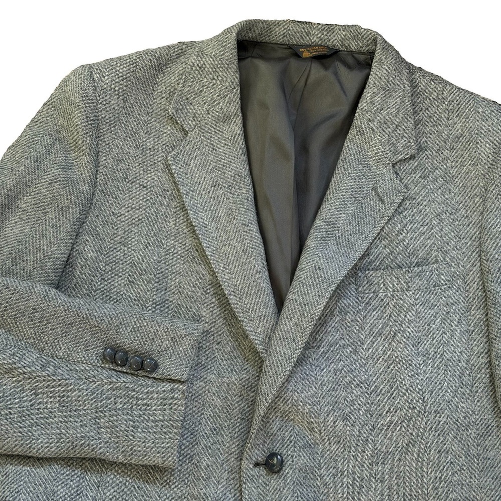 Vintage Men's 46L Kuppenheimer Tweed Herringbone Gray Wool Blazer‎ Kupp Jacket